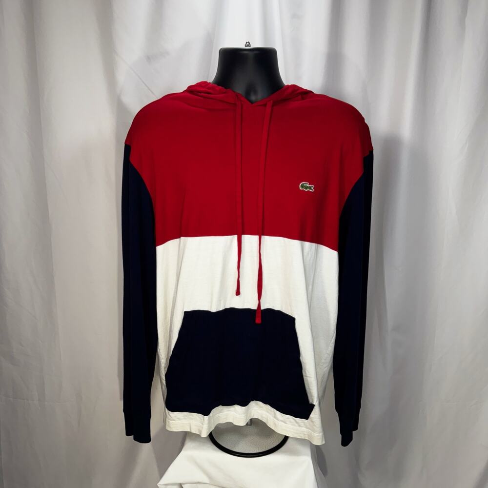 Lacoste Colorblock Jersey T-Shirt Hoodie Red White Navy Preppy Streetwear XL - Picture 11 of 16